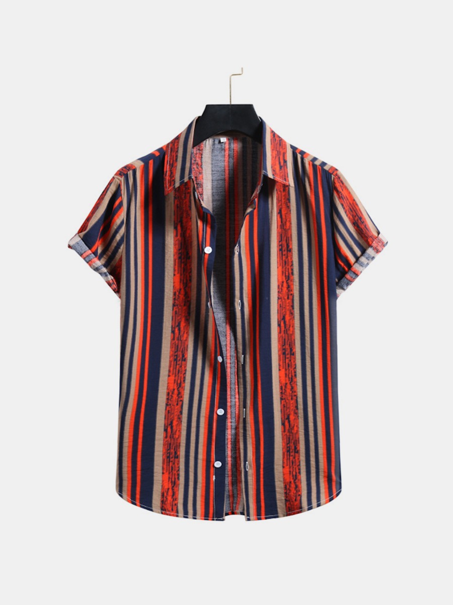  Multicolor Button Throughout Vintage Stripe Shirt Wholesale 