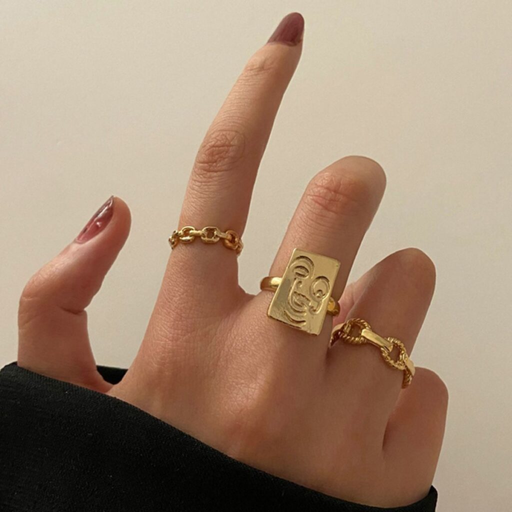 Punk Square Brand Face Chain Ring