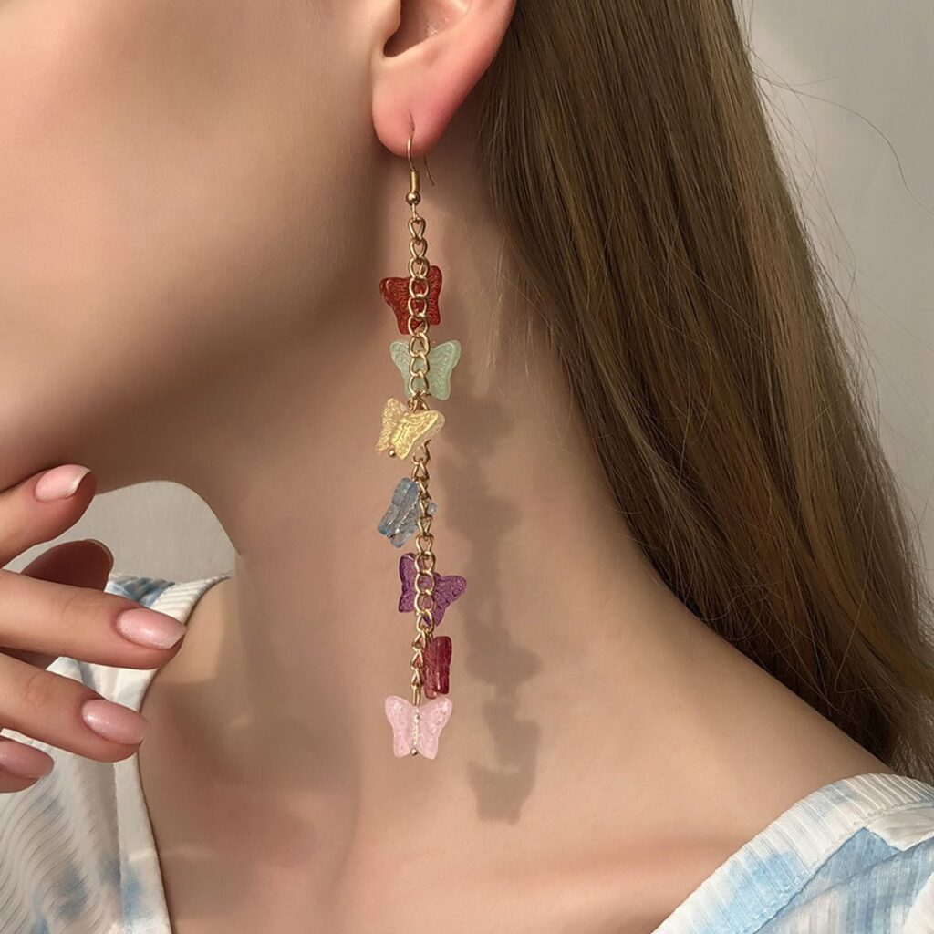 Colorful Resin Butterfly Pendant Earrings