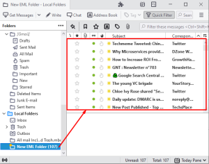 view all EML files imported in Thunderbird
